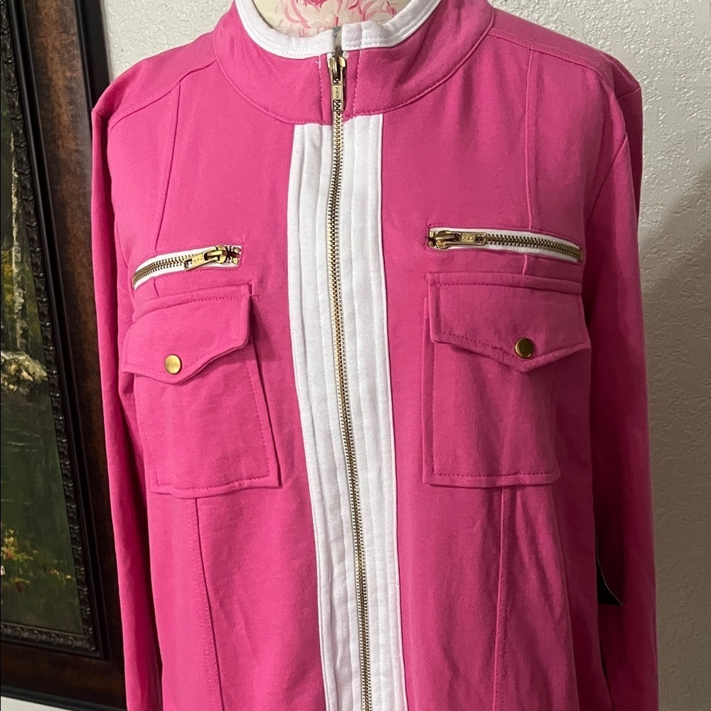 Roaman's Pink Utility Jacket with Gold Details Just Lovely and Ladylike - Picture 10 of 14